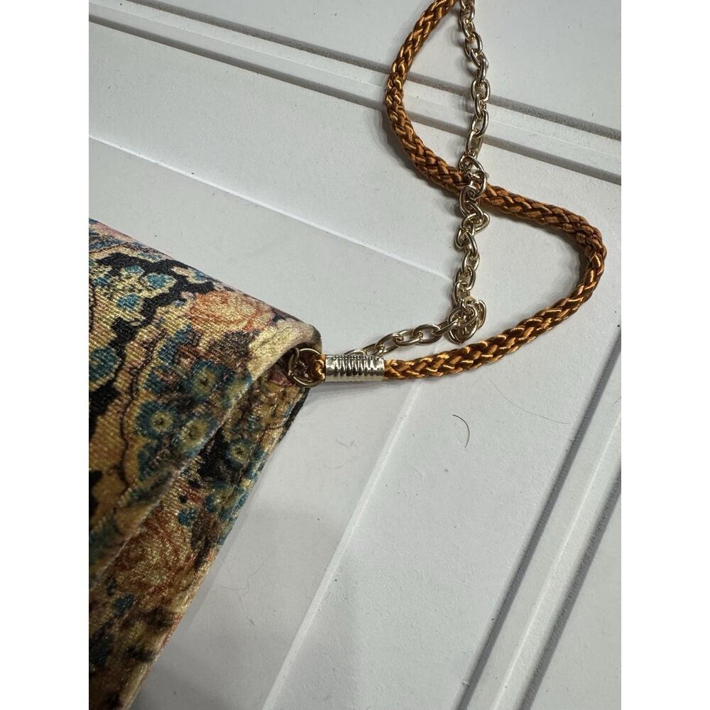 Nina New York Velvet Floral Gold Blue Velvet Clutch Shoulder Bag Rope Chain - Picture 5 of 6